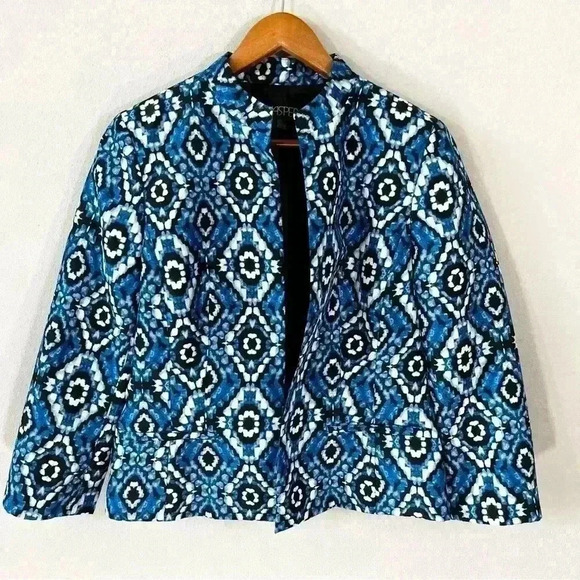 Kasper blue, black and white open front jacket - Picture 1 of 3